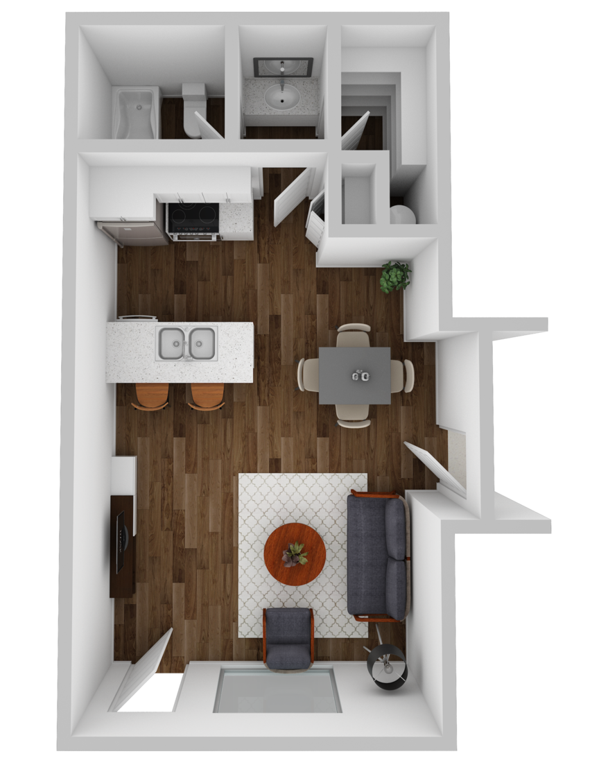 Floor plan for studio, 1 bath, 425 sqft